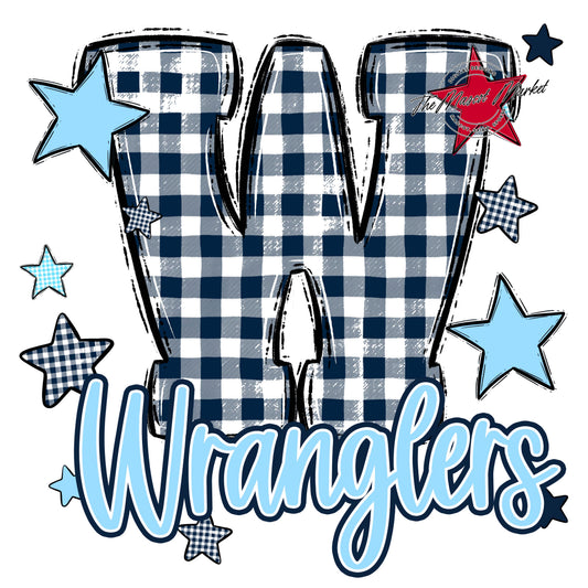 Wranglers Plaid Star Design-Navy & Columbia Blue