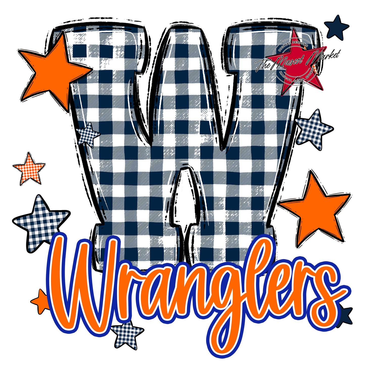Wranglers Plaid Star Design-Navy & Orange
