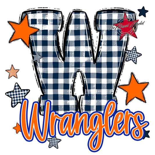 Wranglers Plaid Star Design-Navy & Orange