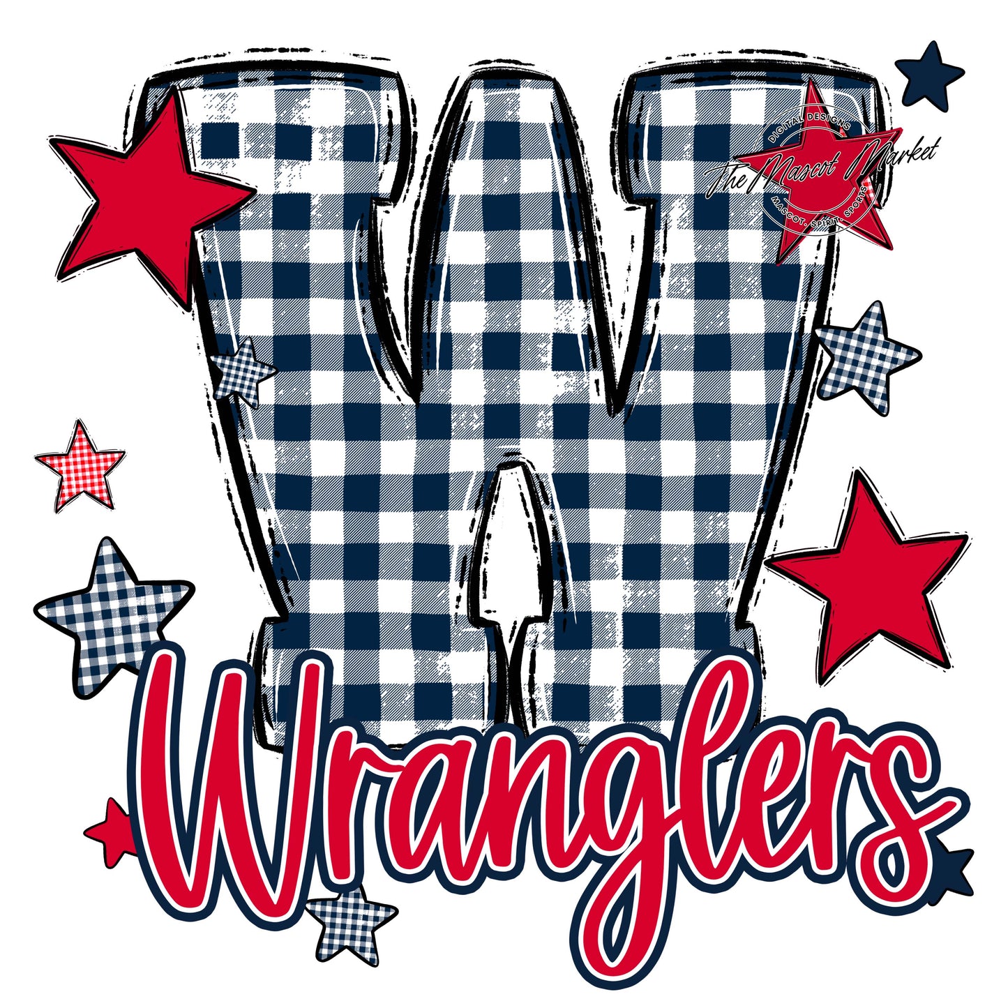 Wranglers Plaid Star Design-Navy & Red
