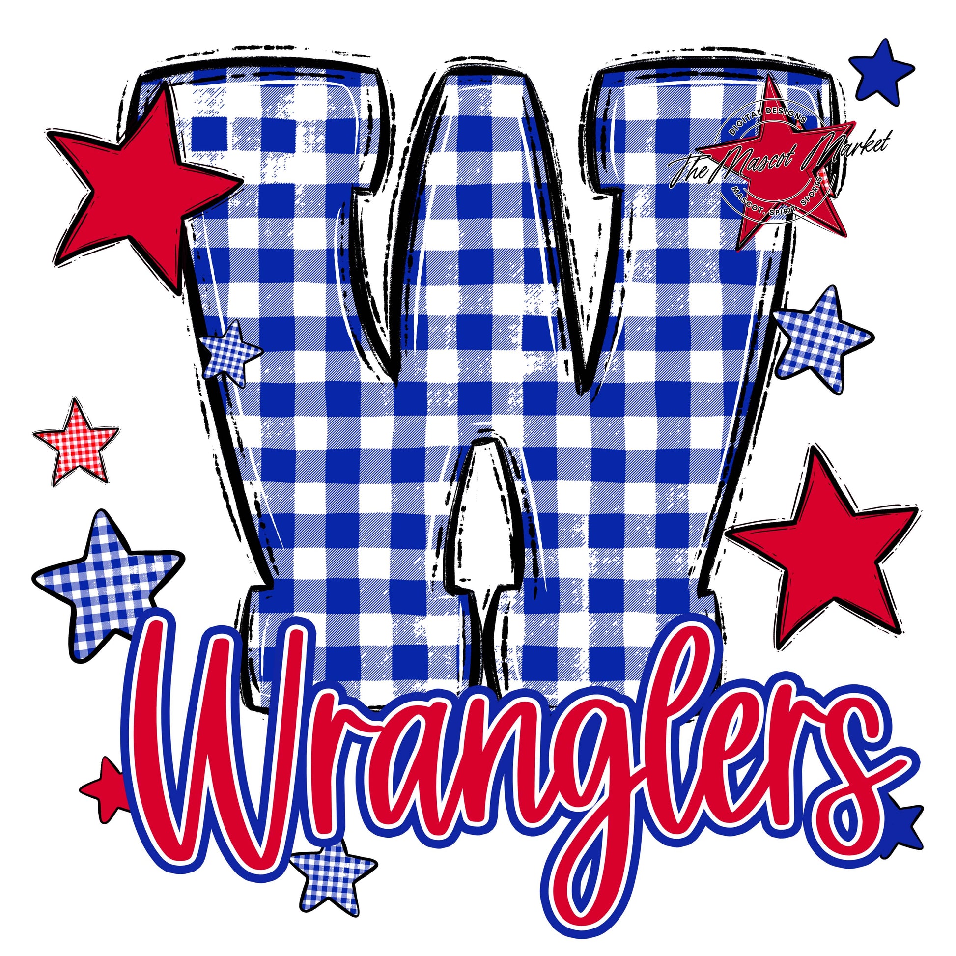 Wranglers Plaid Star Design-Royal Blue & Red