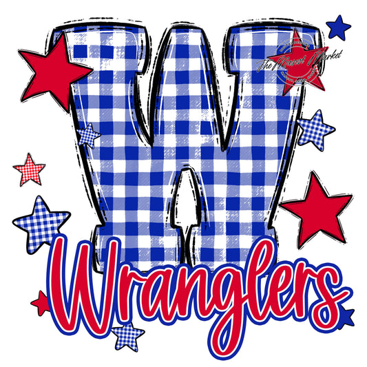 Wranglers Plaid Star Design-Royal Blue & Red