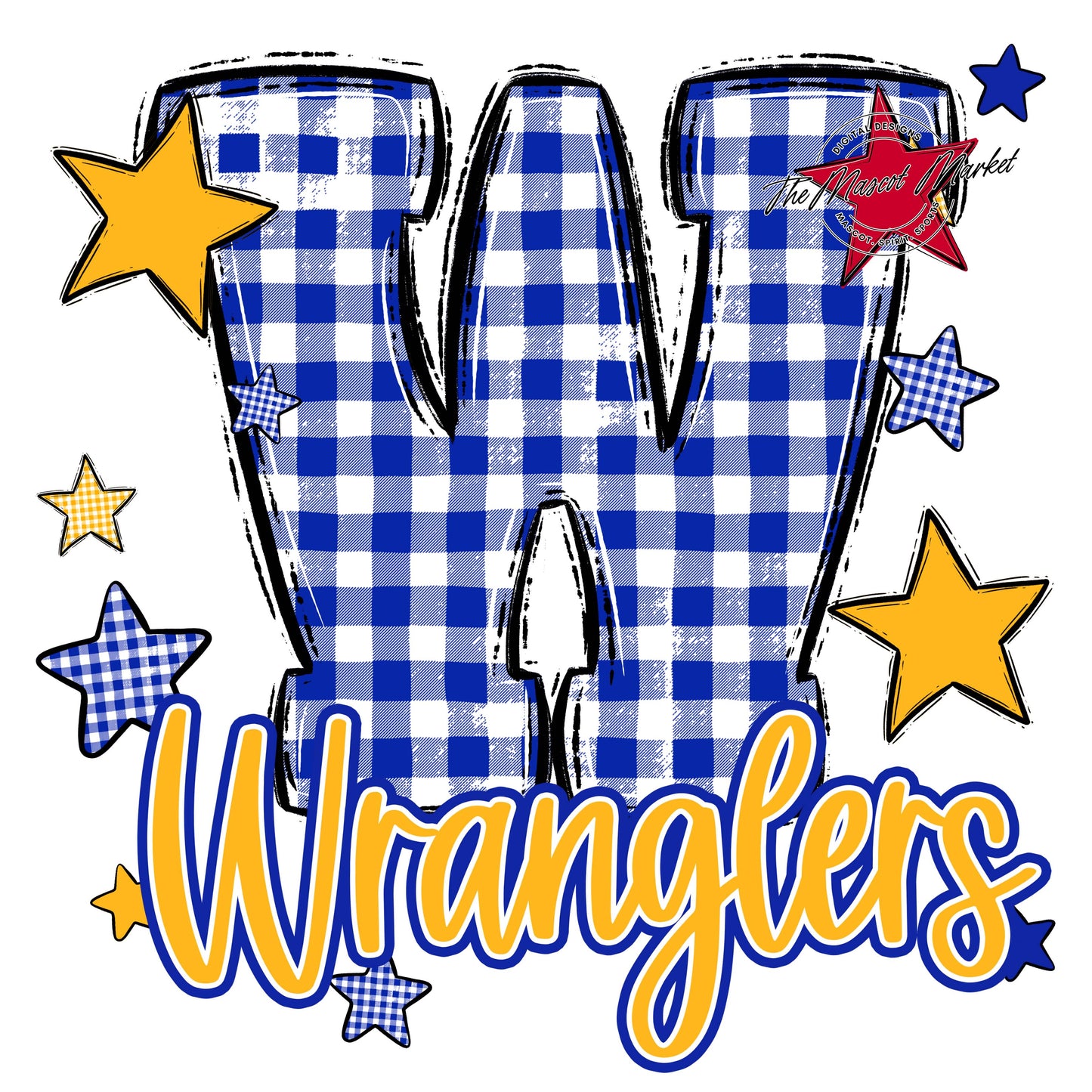 Wranglers Plaid Star Design-Royal Blue & Yellow