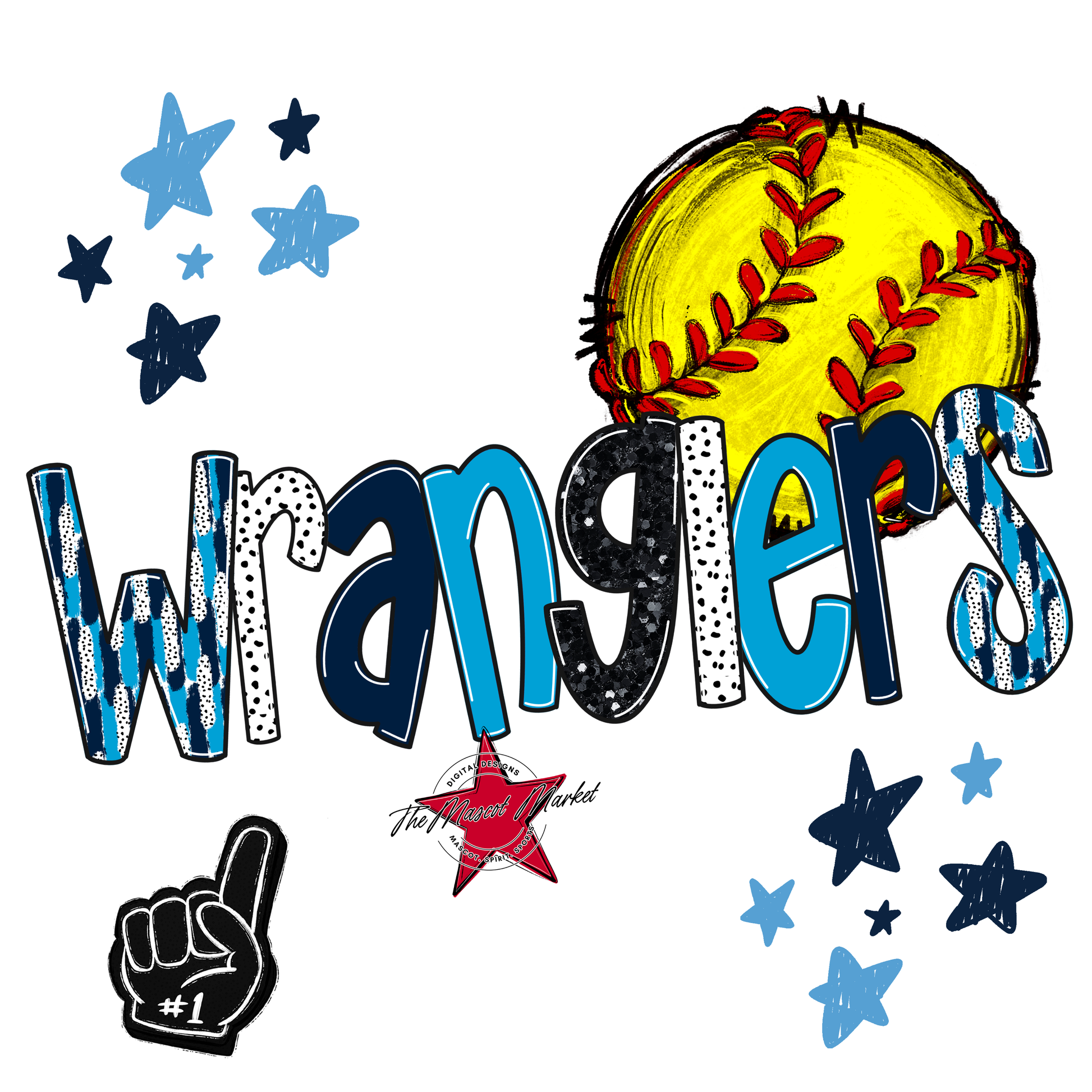 Wranglers Softball Scrape-Navy-Carolina Blue