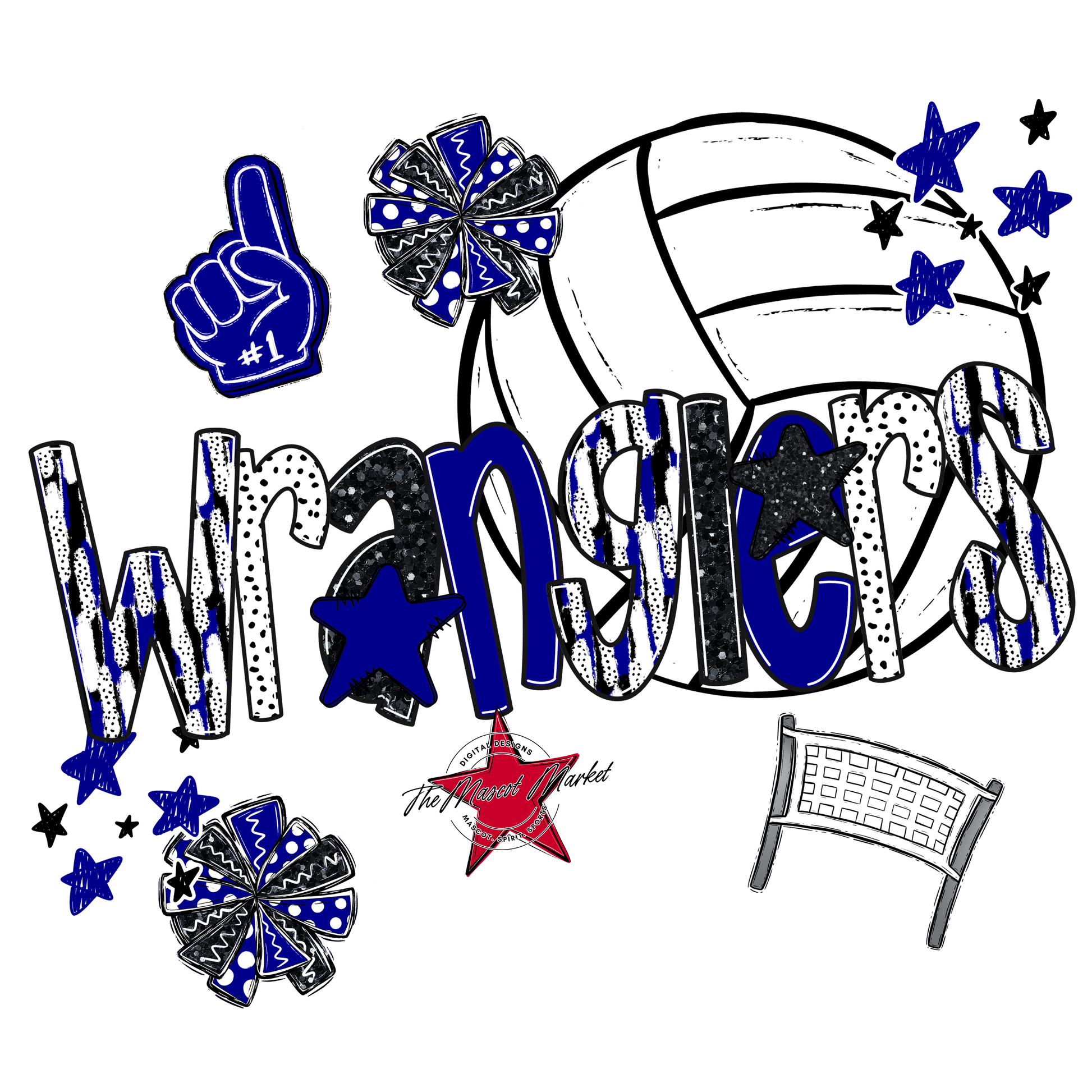 Wranglers Volleyball Scrape-Blue