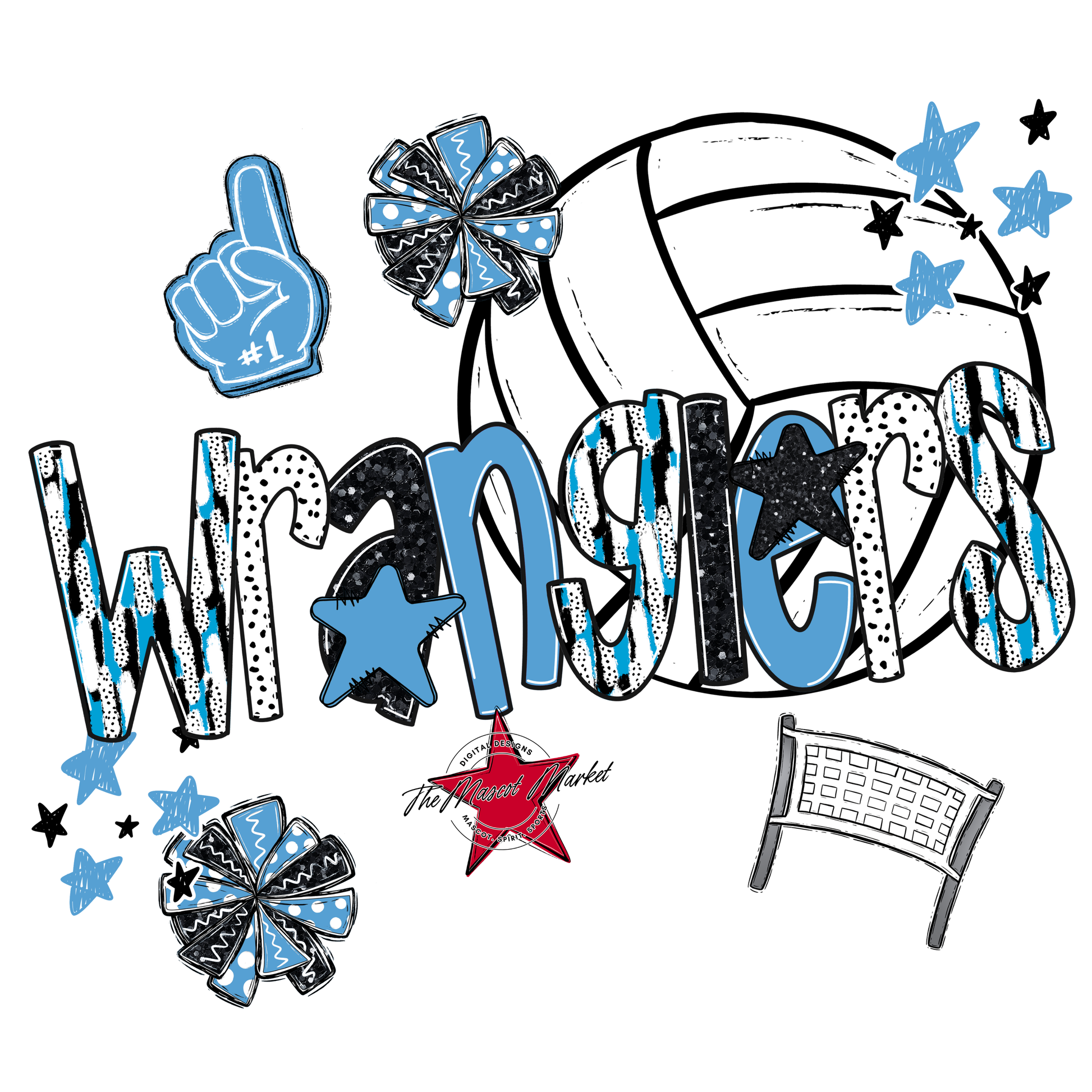 Wranglers Volleyball Scrape-Carolina Blue