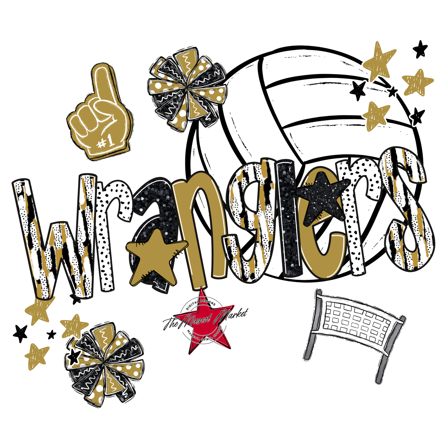 Wranglers Volleyball Scrape-Gold