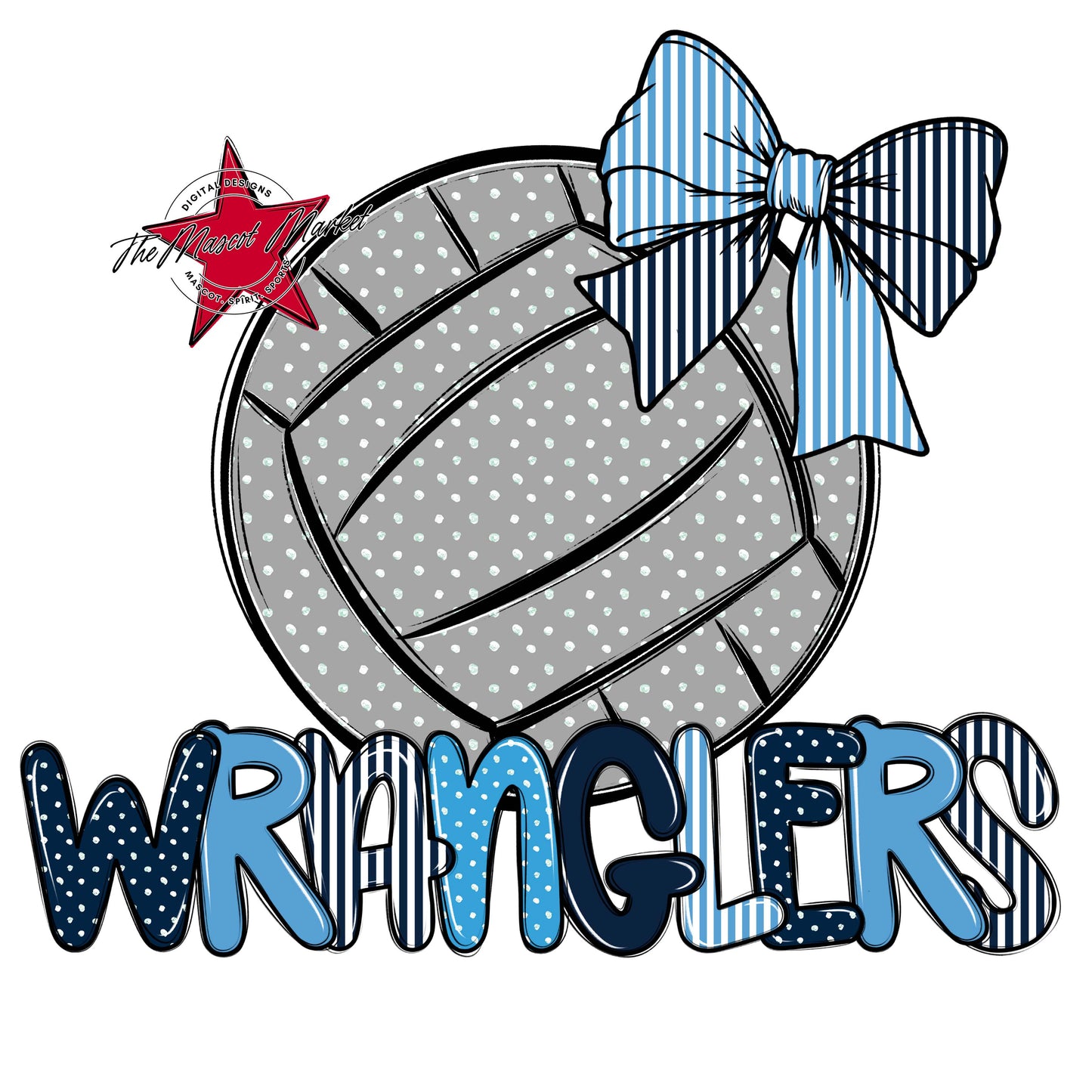 Wranglers Volleyball Spirit Design-Navy & Carolina Blue