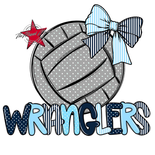 Wranglers Volleyball Spirit Design-Navy & Columbia Blue