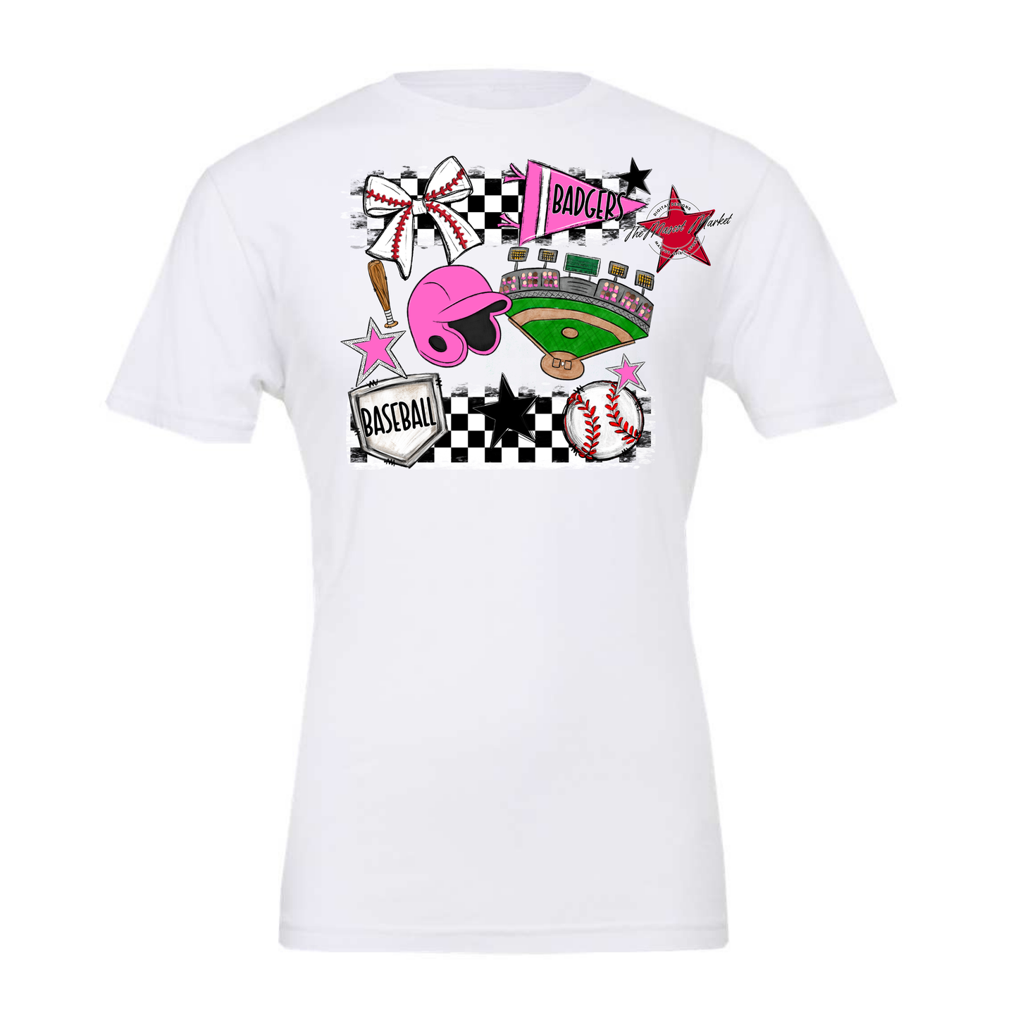 Badgers Baseball Checkers Design-Baby Pink