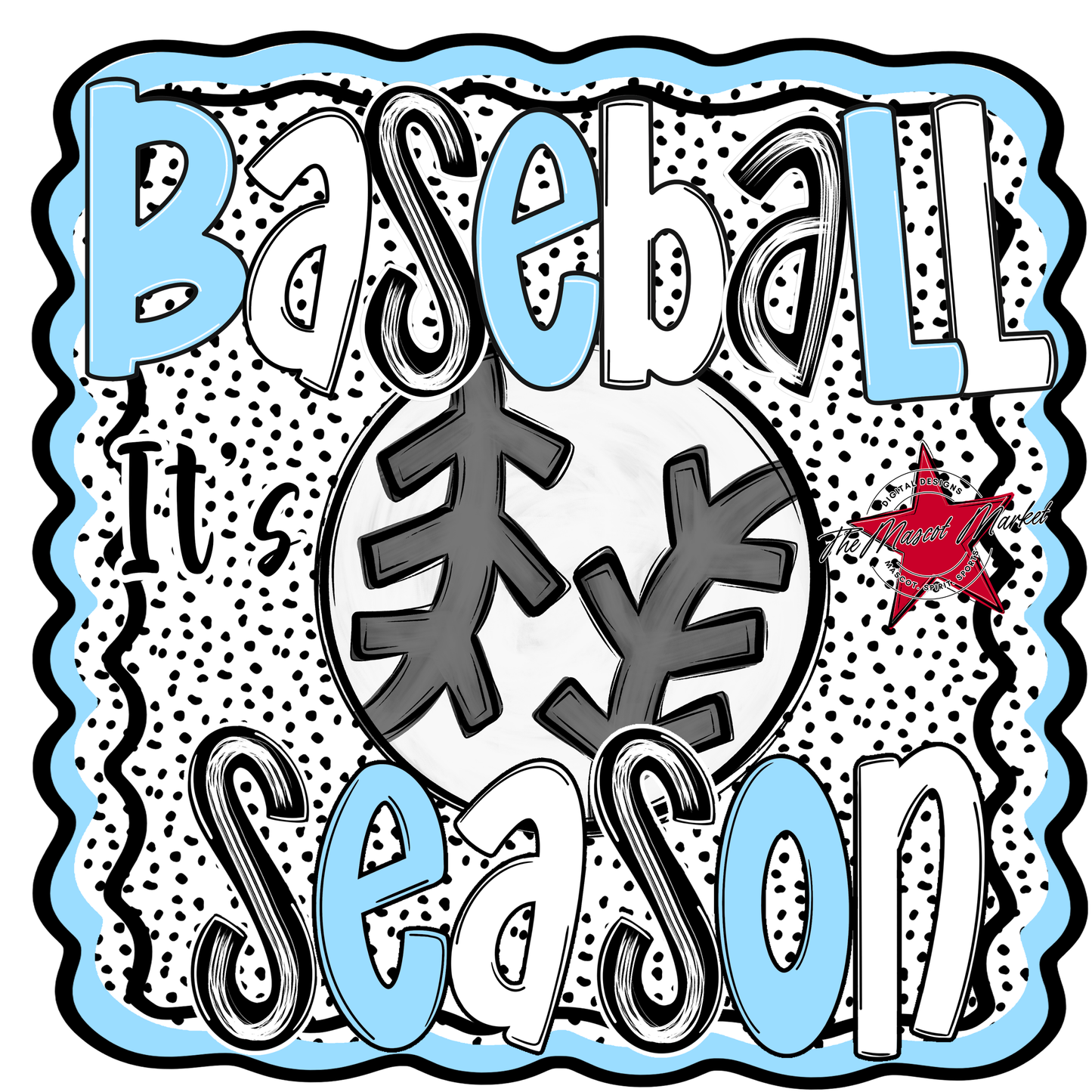 It's Baseball Season Dot Design-Columbia Blue
