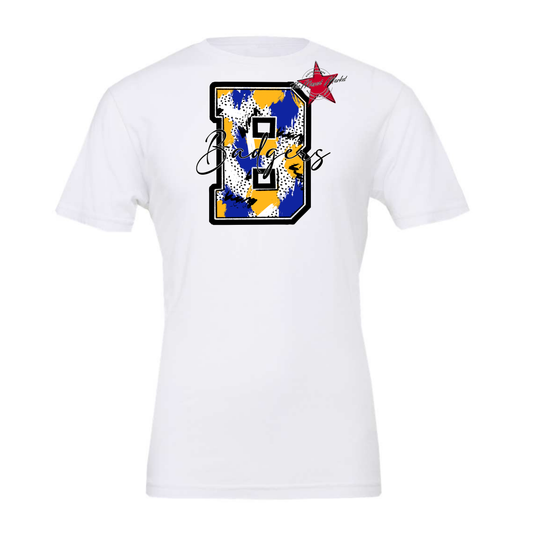 Badgers Alpha Paint Splat Design-Blue-Yellow