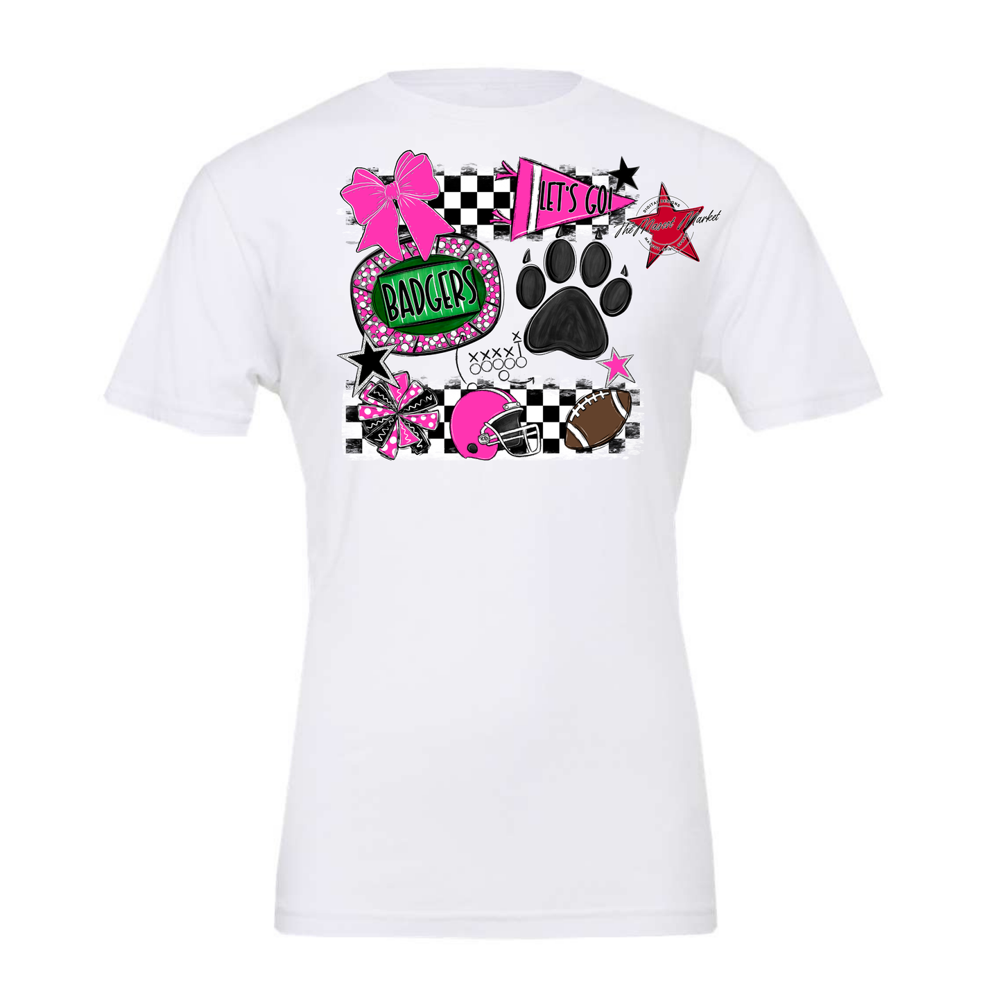 Badgers Checkers Mascot Spirit Design w Paw-Pink