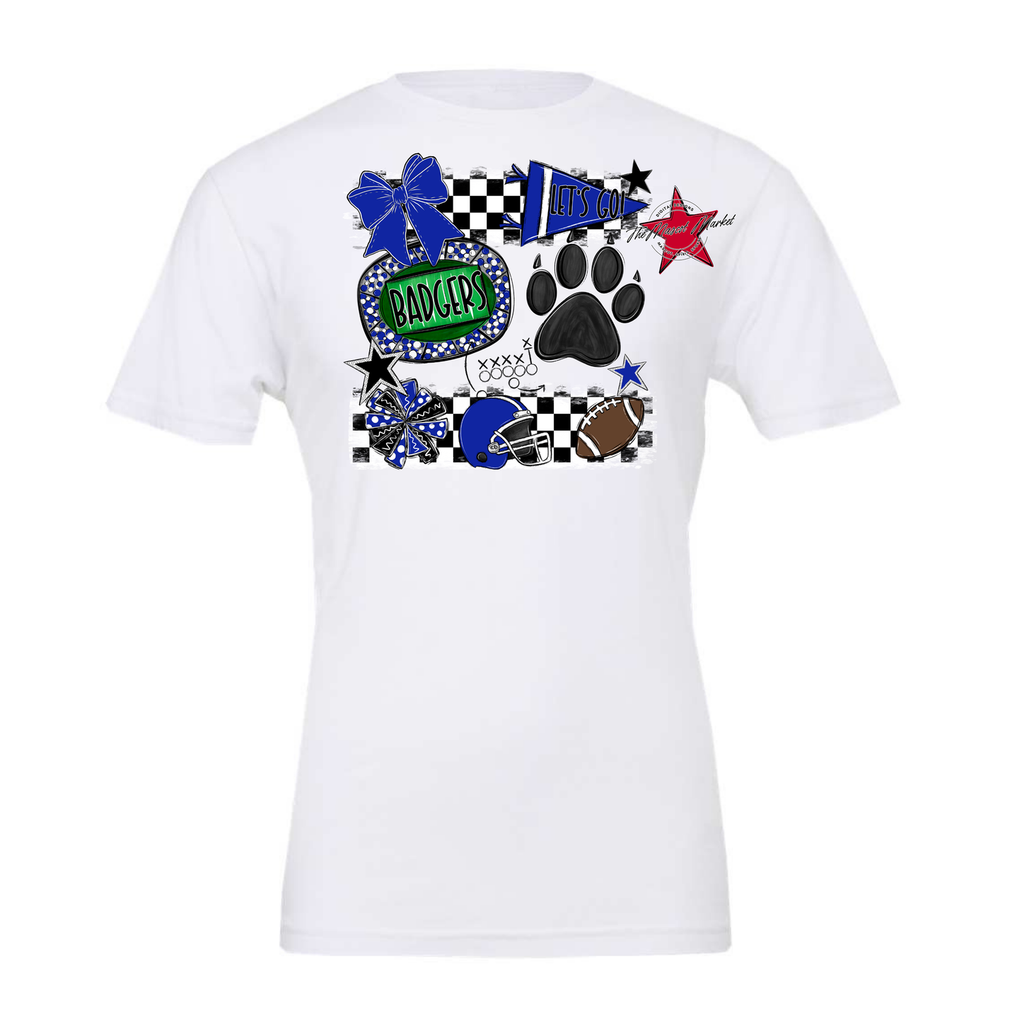 Badgers Checkers Mascot Spirit Design w Paw-Royal Blue