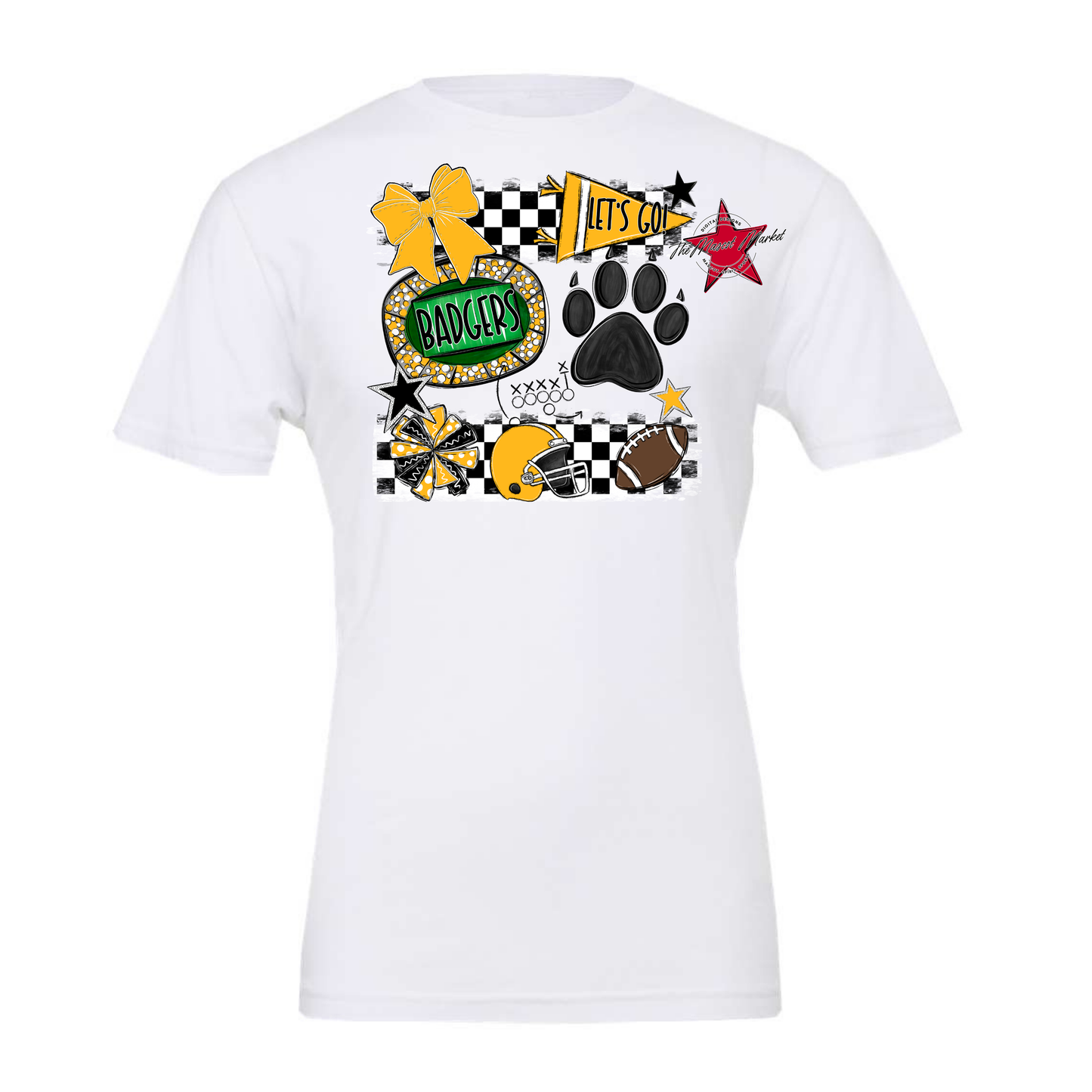 Badgers Checkers Mascot Spirit Design w Paw-Yellow