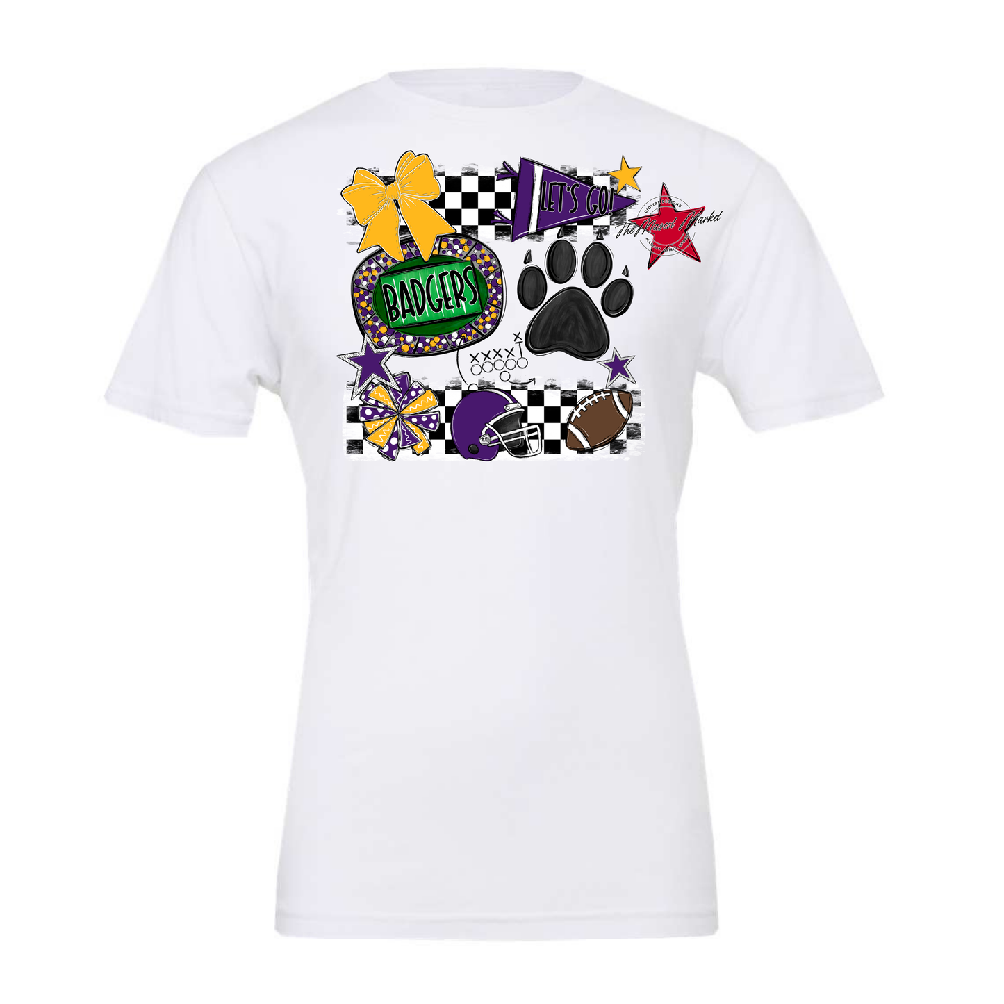 Badgers Checkers Mascot Spirit Design w Paw-Purple-Yellow
