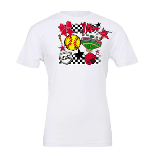 Tigers Checkers Softball Spirit Design-Red