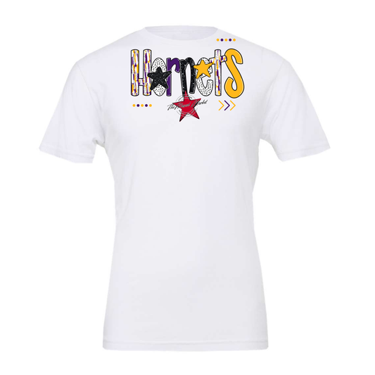 Hornets Brushstroke Alpha w Arrows-Purple-Yellow