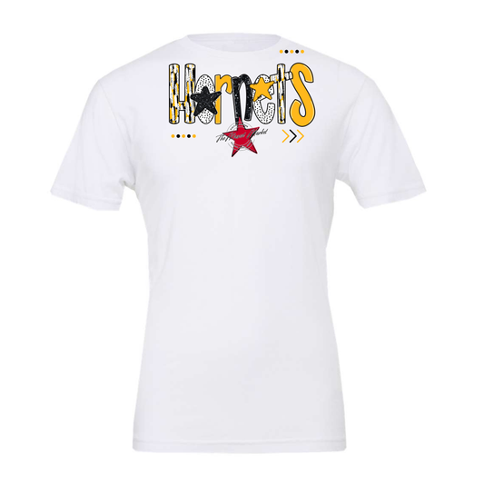 Hornets Brushstroke Alpha w Arrows-Yellow