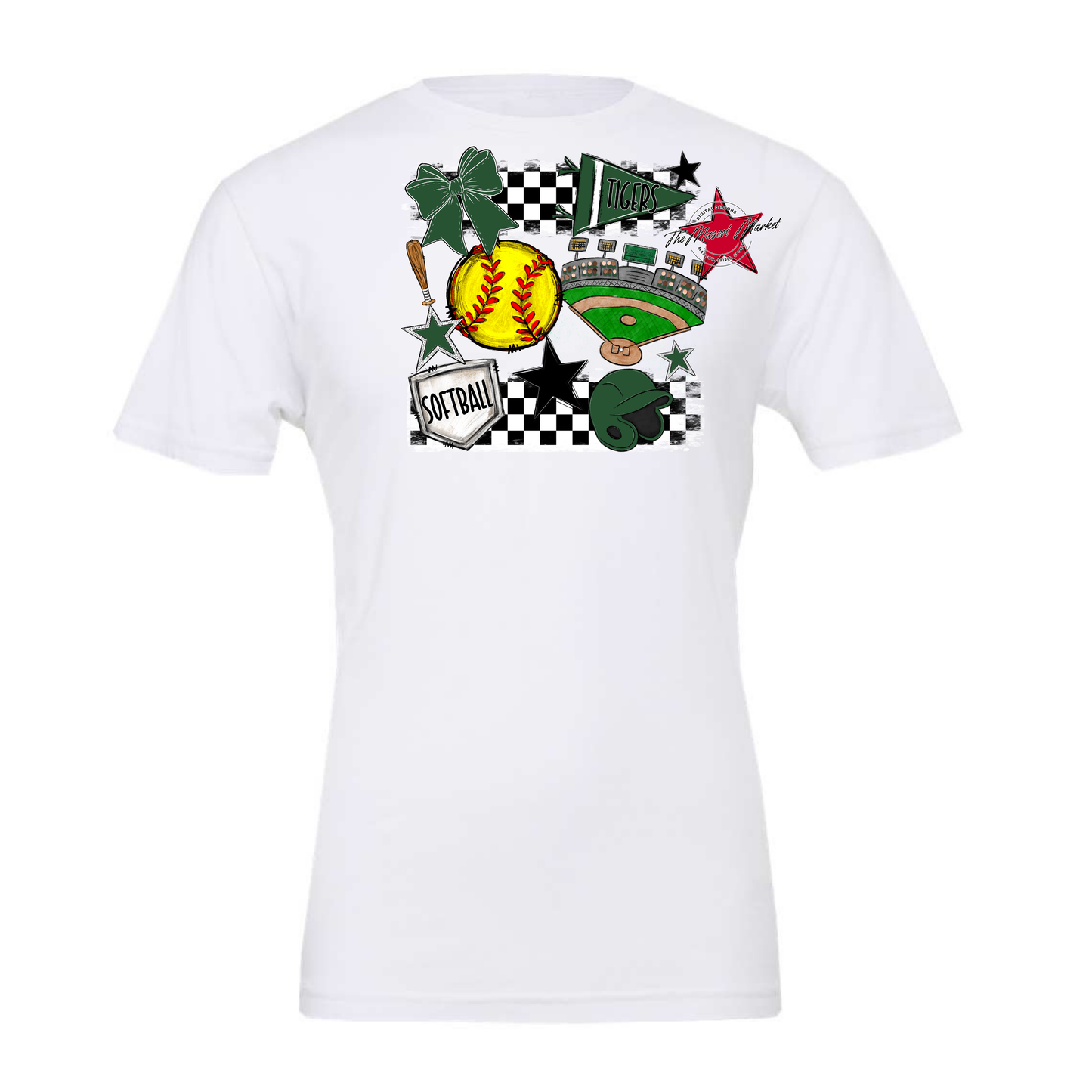 Tigers Checkers Softball Spirit Design-Green