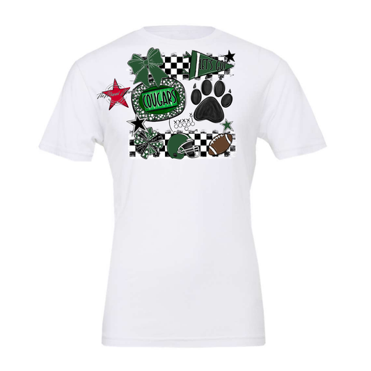 Cougars Checkers Mascot Spirit Design w Paw-Green