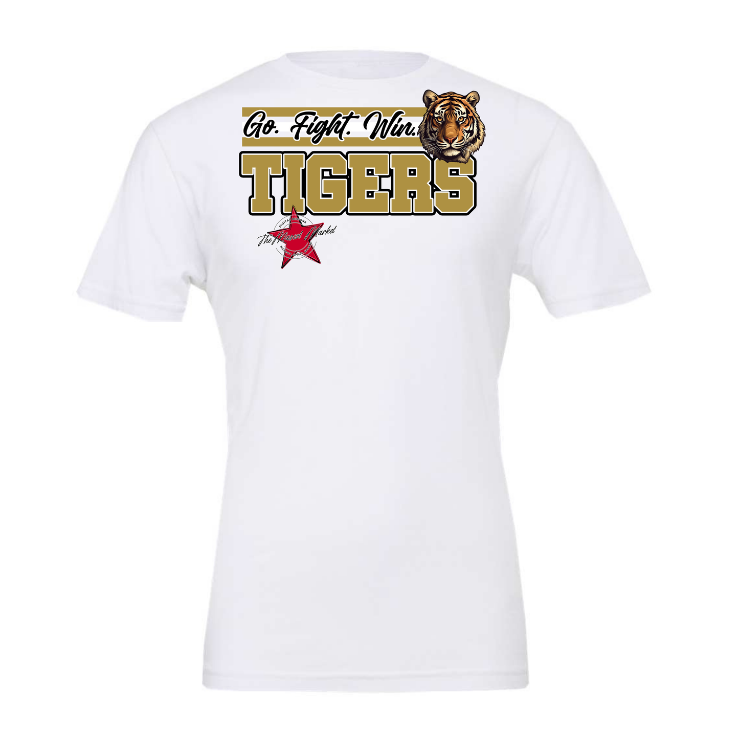 Tigers Go Fight Win Mascot Lines-Gold