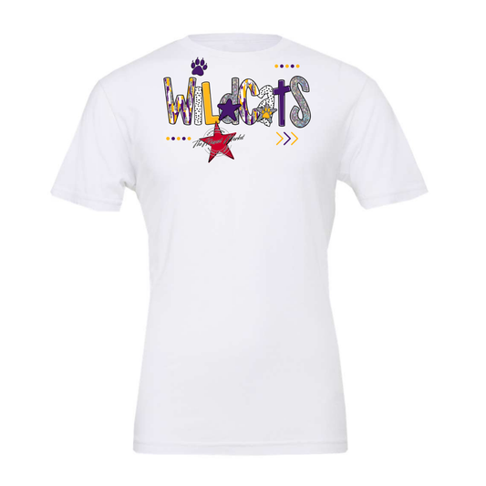 Wildcats Brushstroke Alpha w Arrows-Purple-Yellow