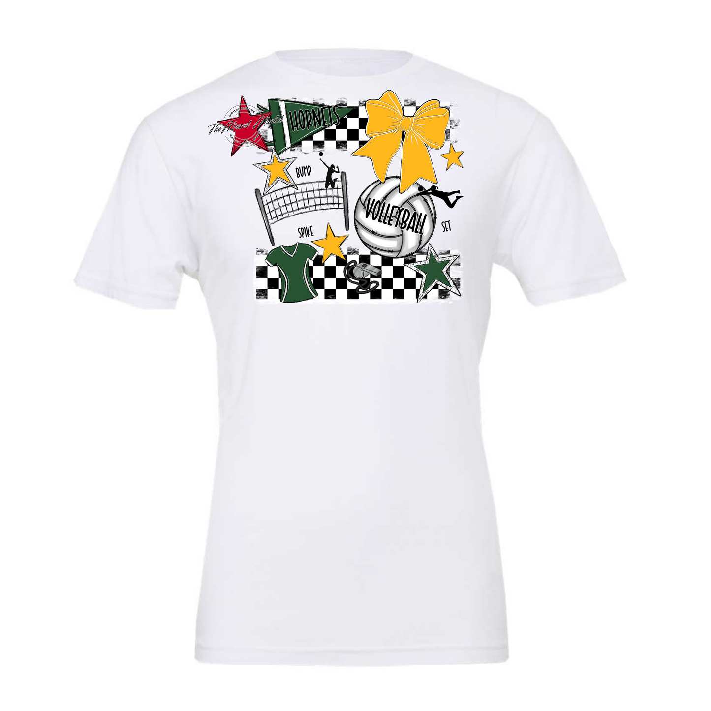 Hornets Checkers Volleyball Spirit Design-Green-Yellow