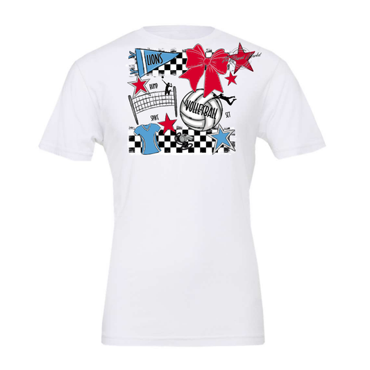 Lions Checkers Volleyball Spirit Design-Carolina Blue-Red