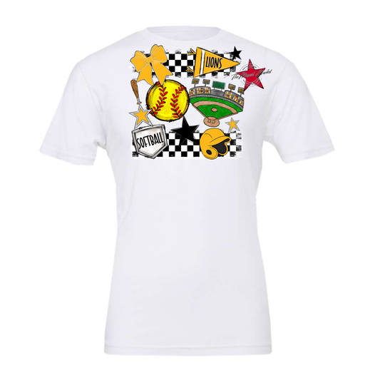 Lions Checkers Softball Spirit Design-Yellow