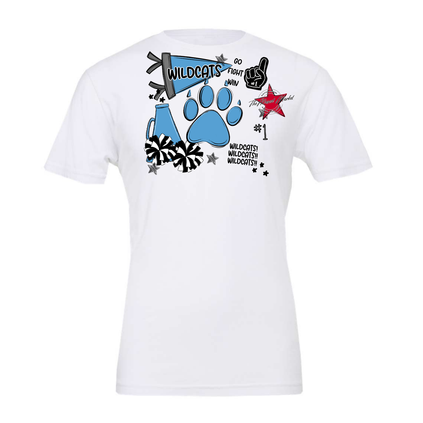 Wildcats Mixed Mascot Spirit Design-Carolina Blue