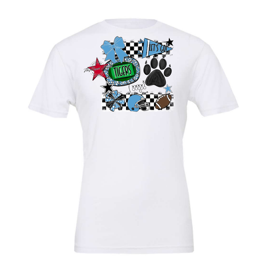Tigers Checkers Mascot Spirit Design w Paw-Carolina Blue