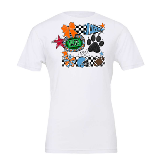 Tigers Checkers Mascot Spirit Design w Paw-Carolina Blue-Orange