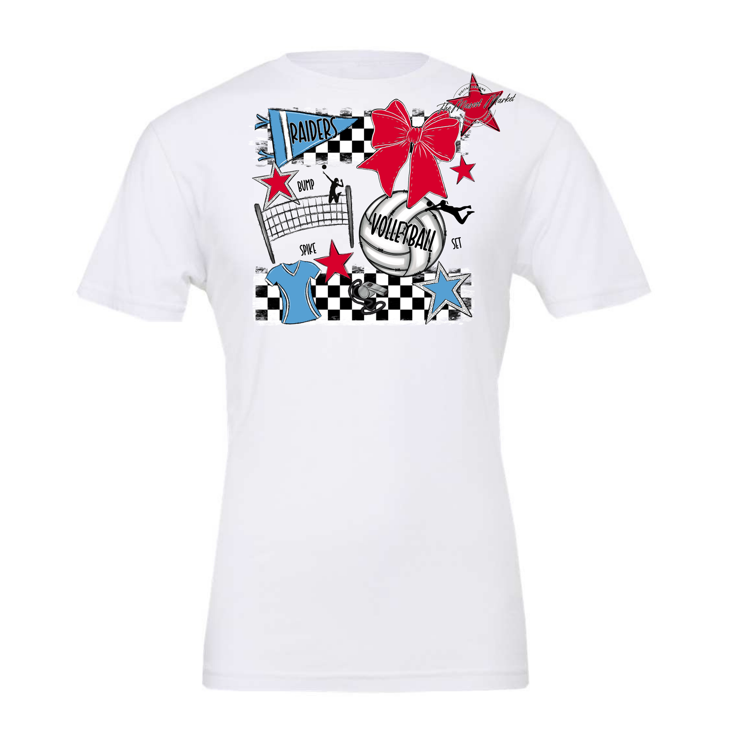 Raiders Volleyball Checkers Design-Carolina Blue-Red