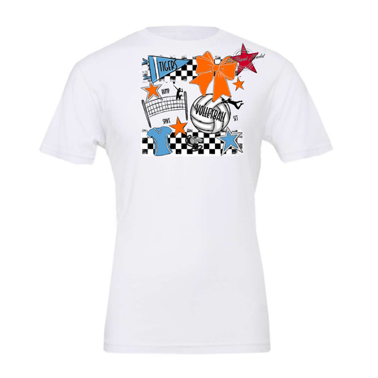 Tigers Checkers Volleyball Spirit Design-Carolina Blue-Orange