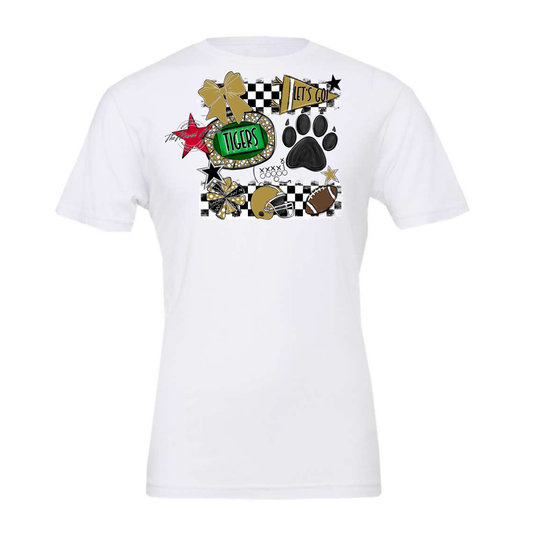 Tigers Checkers Mascot Spirit Design w Paw-Gold