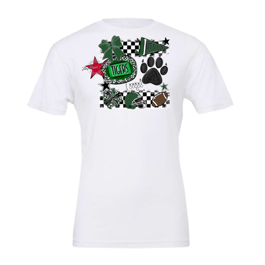 Tigers Checkers Mascot Spirit Design w Paw-Green
