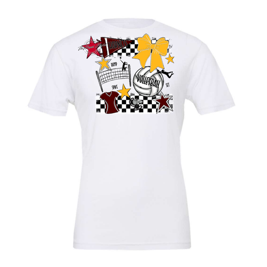 Hornets Checkers Volleyball Spirit Design-Maroon-Yellow