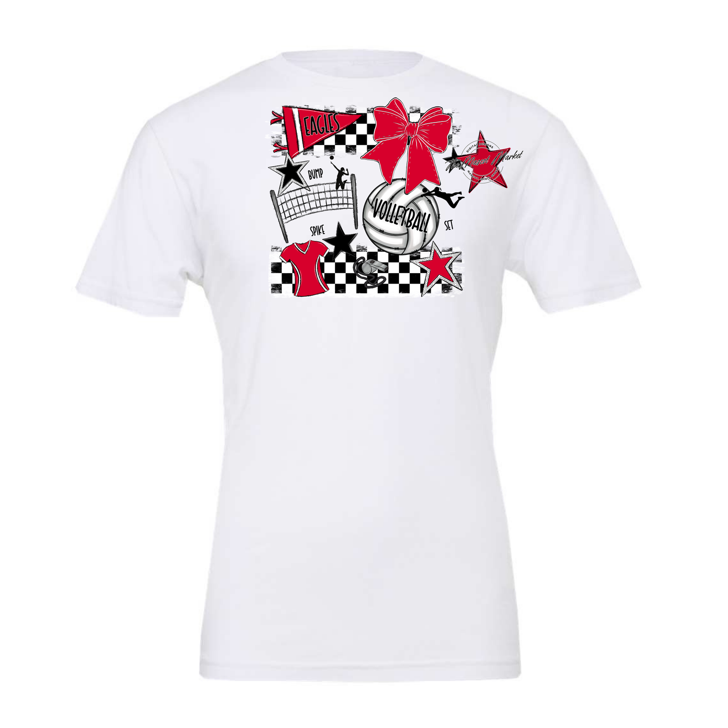 Eagles Volleyball Checkers Design-Bright Red