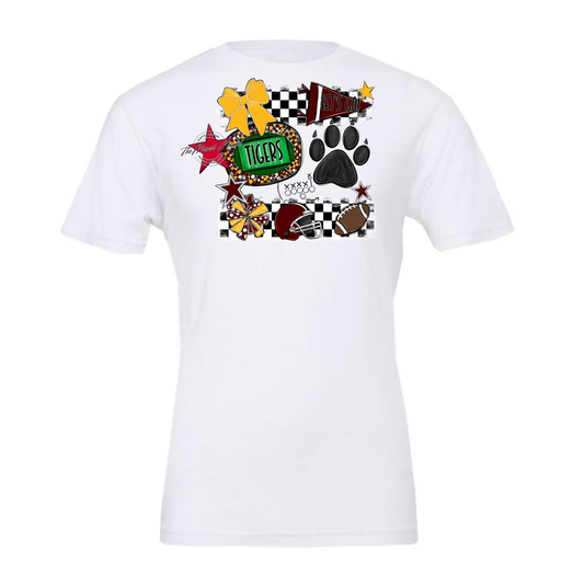 Tigers Checkers Mascot Spirit Design w Paw-Maroon-Yellow