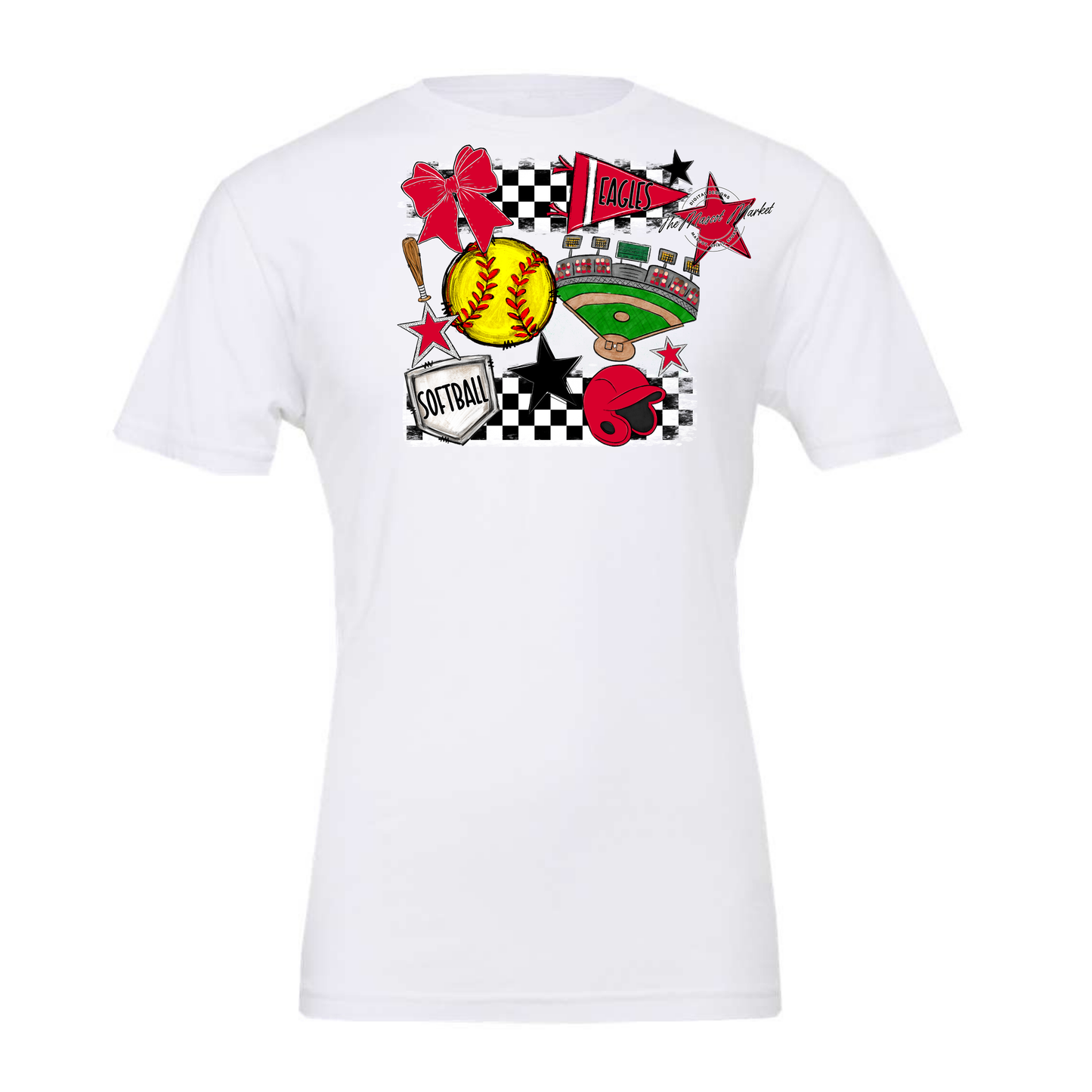 Eagles Softball Checkers Design-Bright Red