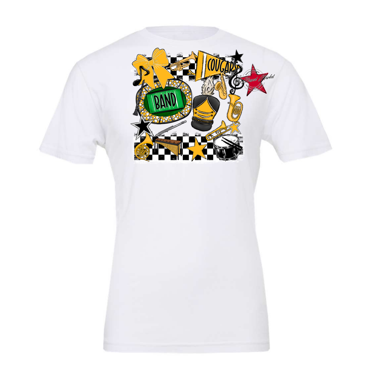 Cougars Checkers Band Spirit Design-Yellow