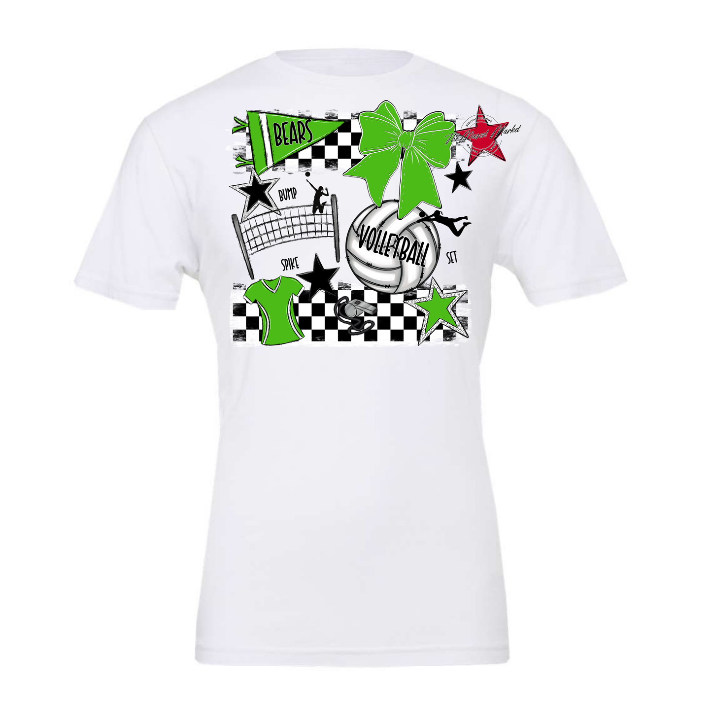 Bears Volleyball Checkers Design-Bright Green