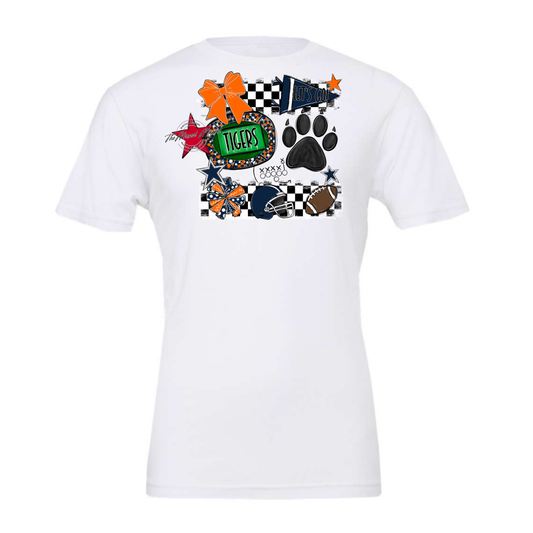 Tigers Checkers Mascot Spirit Design w Paw-Navy-Orange