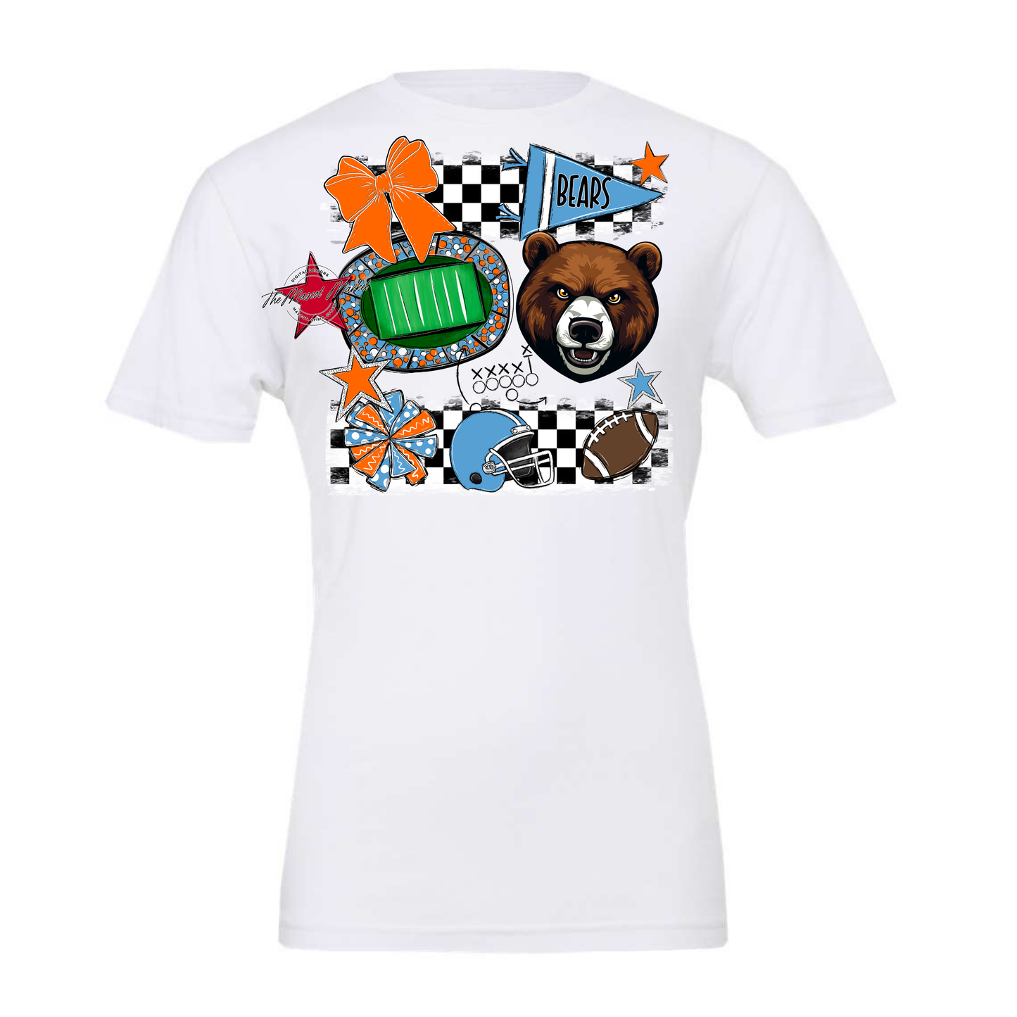 Bears Checker Mascot Spirit Design-Carolina Blue-Orange