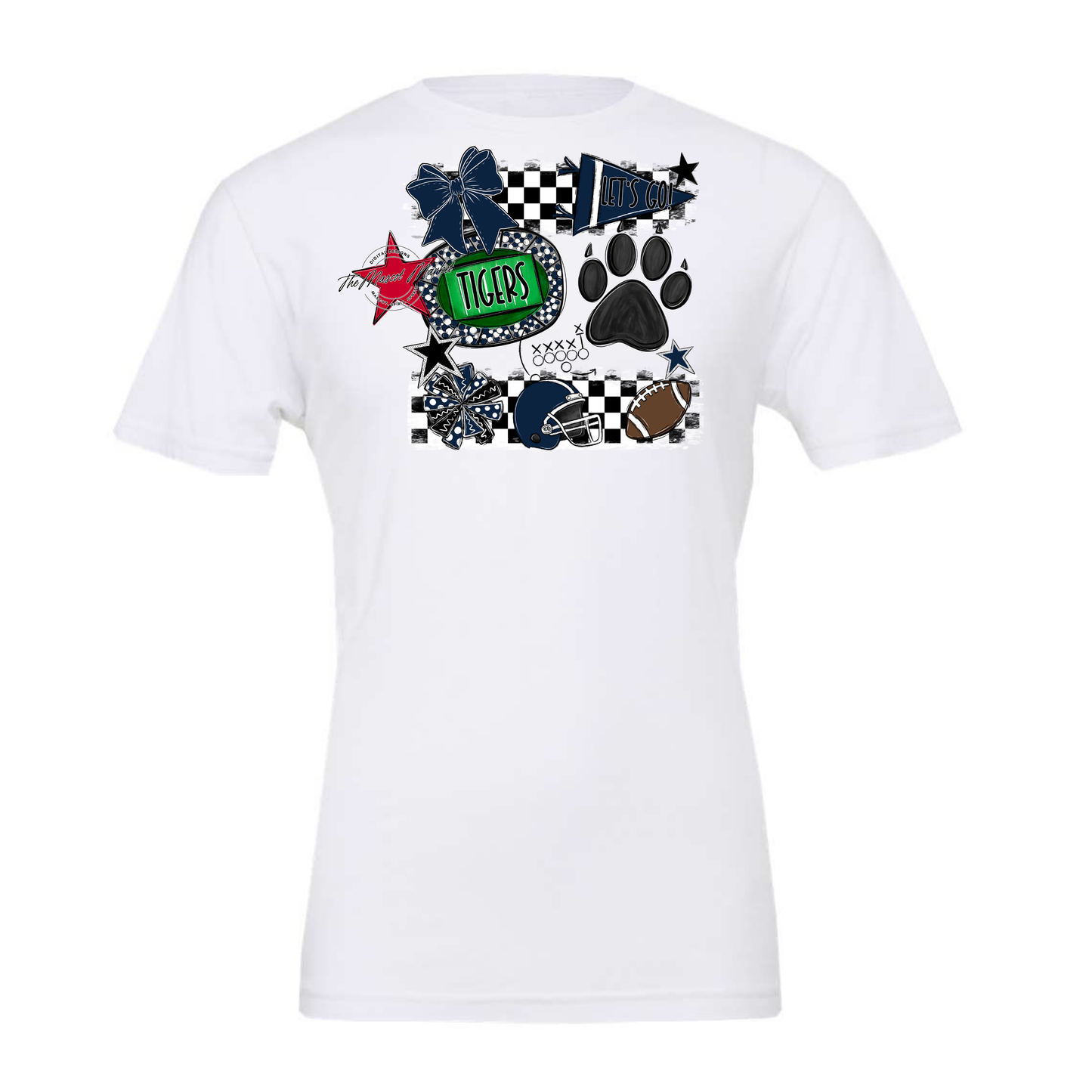 Tigers Checkers Mascot Spirit Design w Paw-Navy