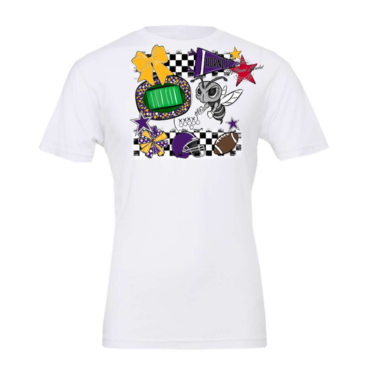Hornets Checkers Mascot Spirit Design-Purple-Yellow