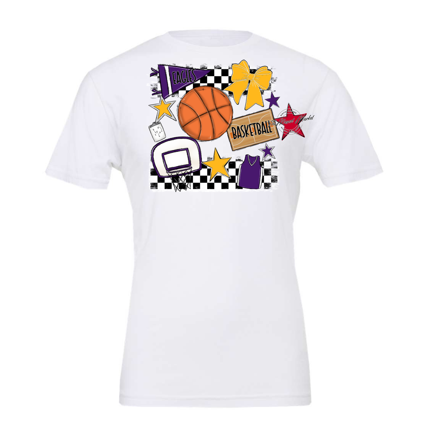Eagles Basketball Checkers Design-Purple-Yellow