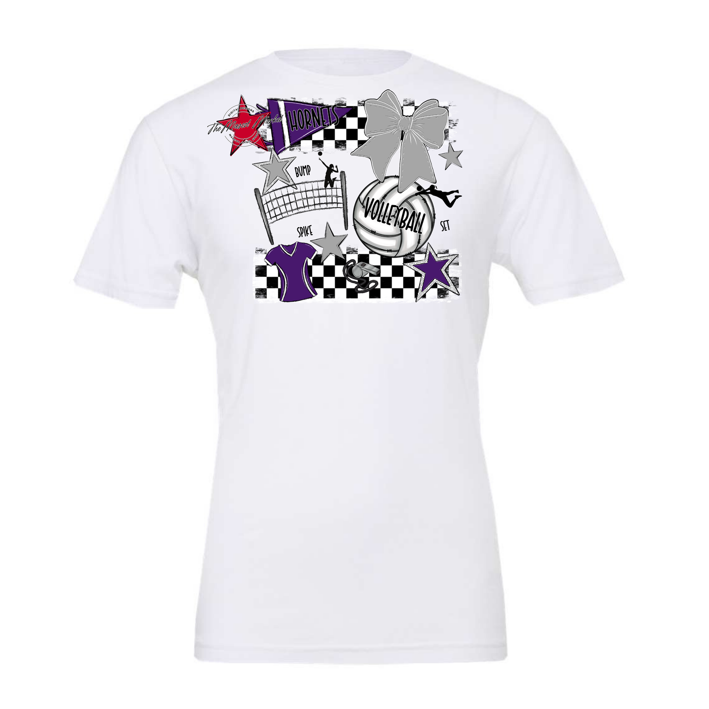 Hornets Checkers Volleyball Spirit Design-Purple-Grey