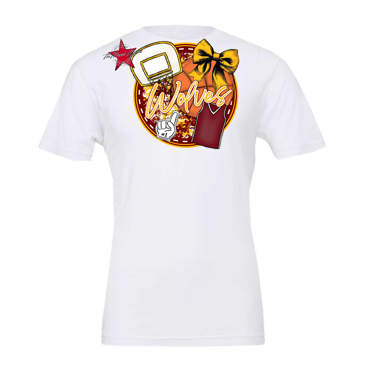 Wolves Circle Basketball Design-Maroon-Yellow